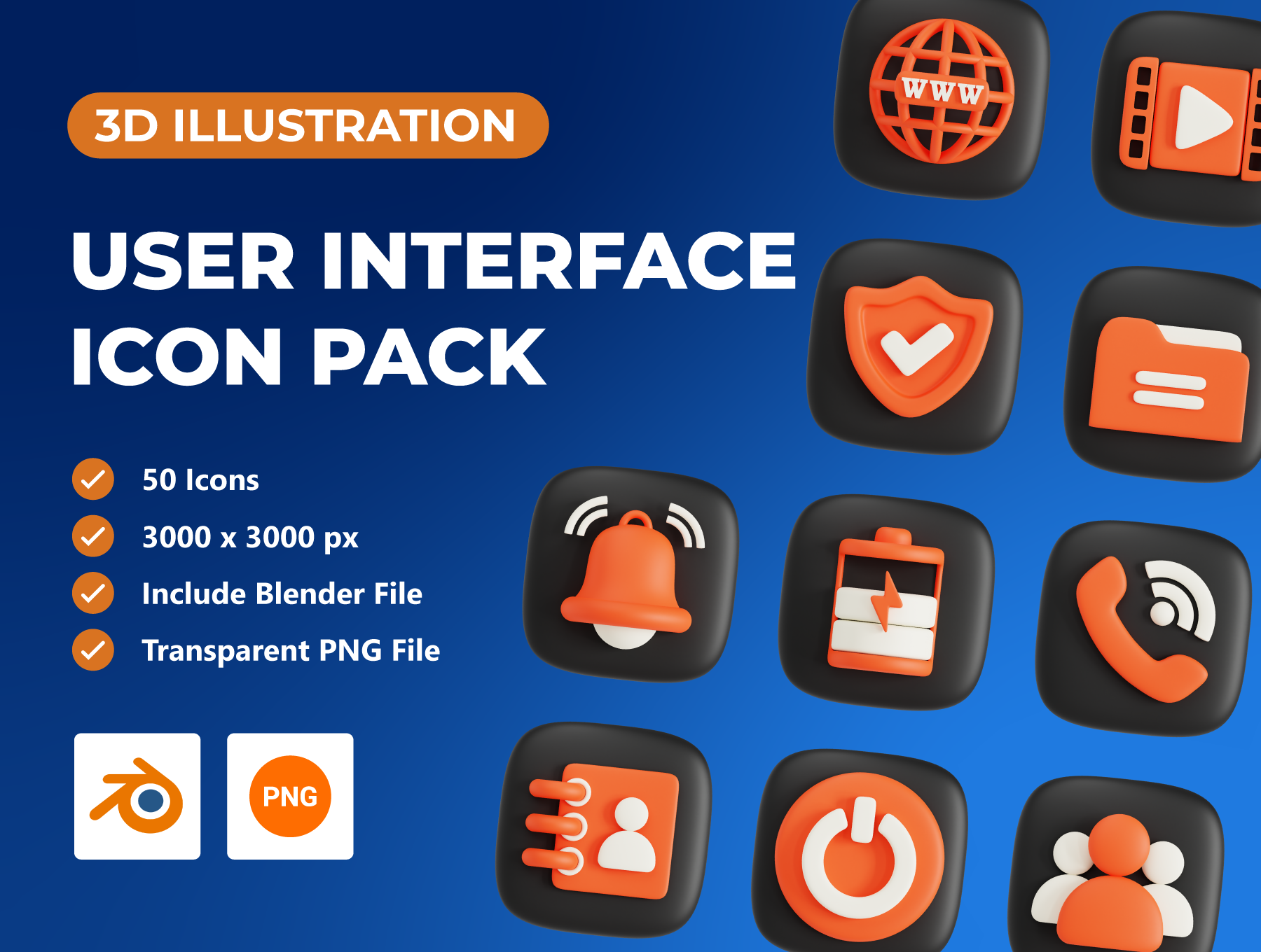 用户界面3D图标包 User Interface 3D Icon Pack blender格式-3D/图标-到位啦UI